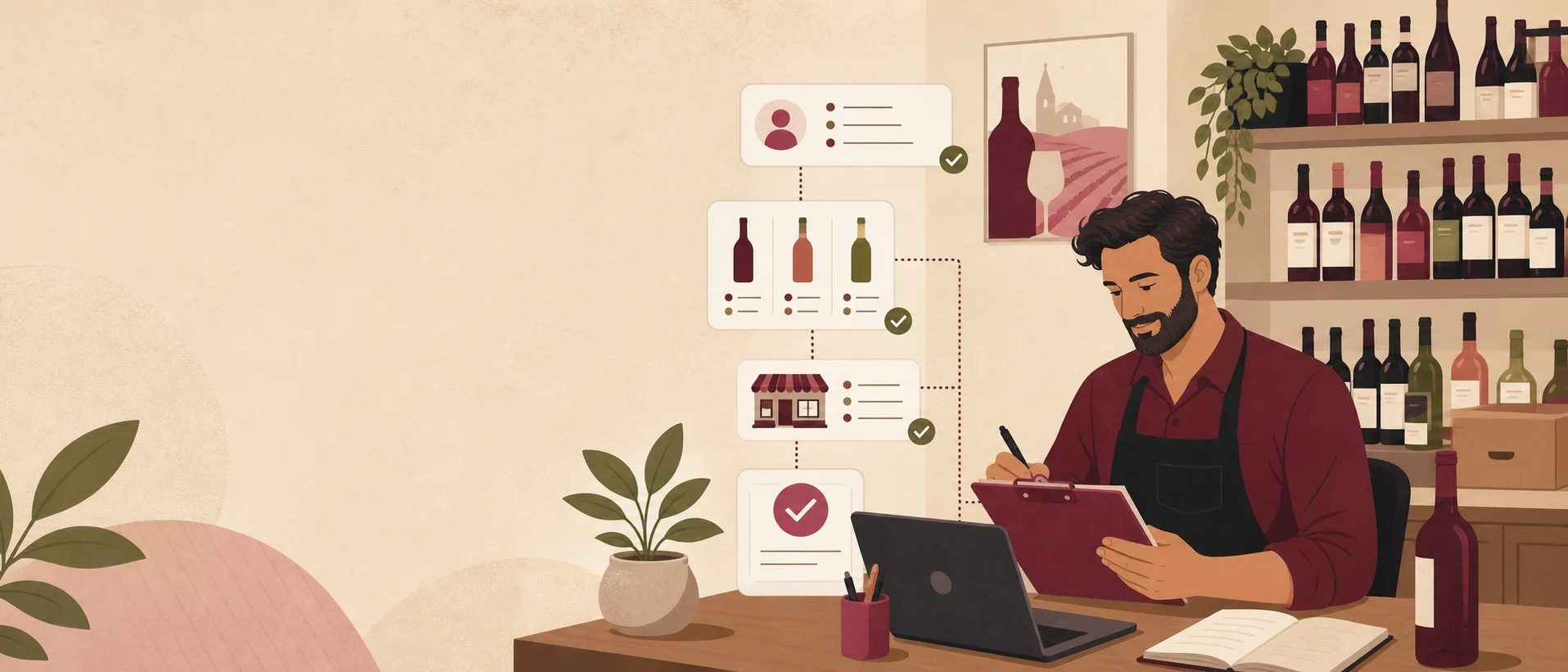 A drinks business team reviewing product data and connection readiness