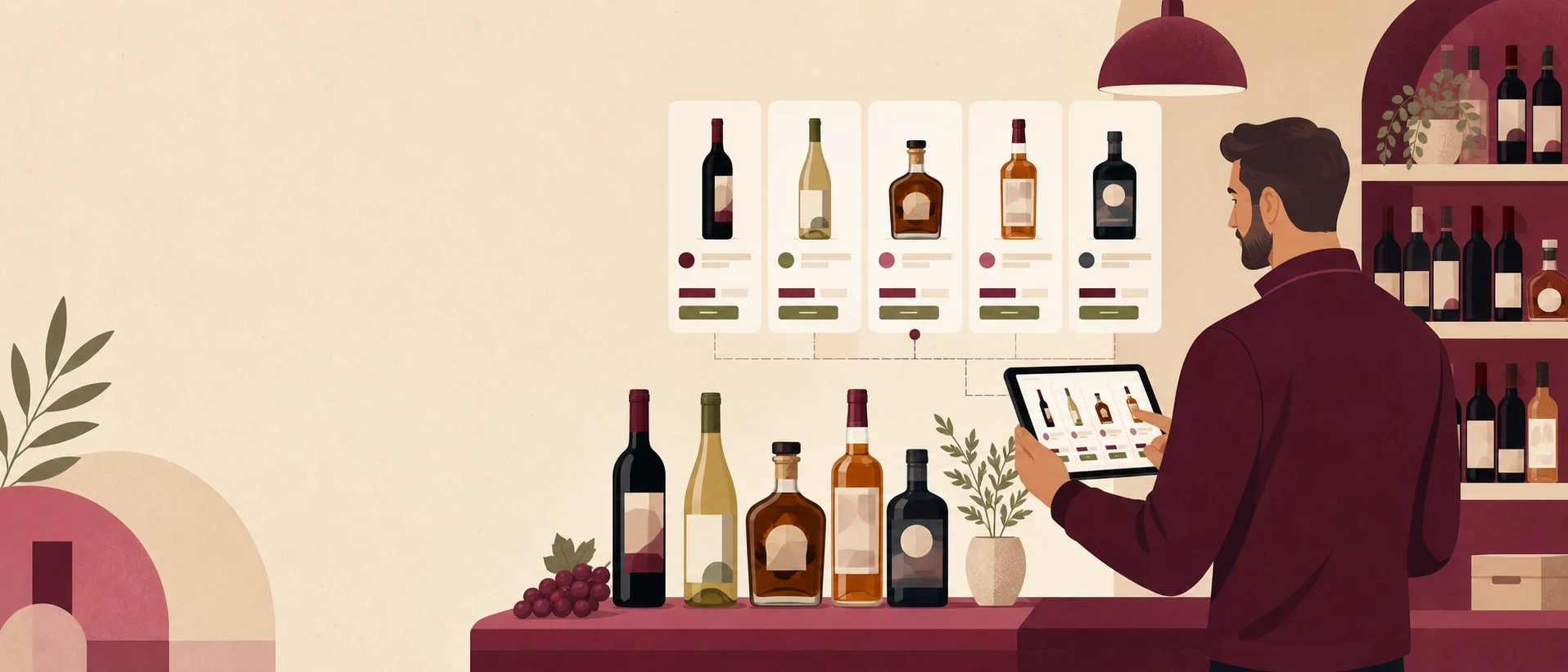 A buyer exploring bottles and comparing current merchant prices